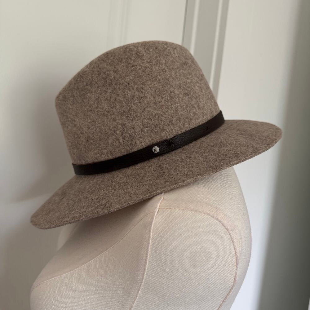 rag & bone (S) RB Floppy Brim Fedora Wool Felt Taupe Leather Band NWT Old Money